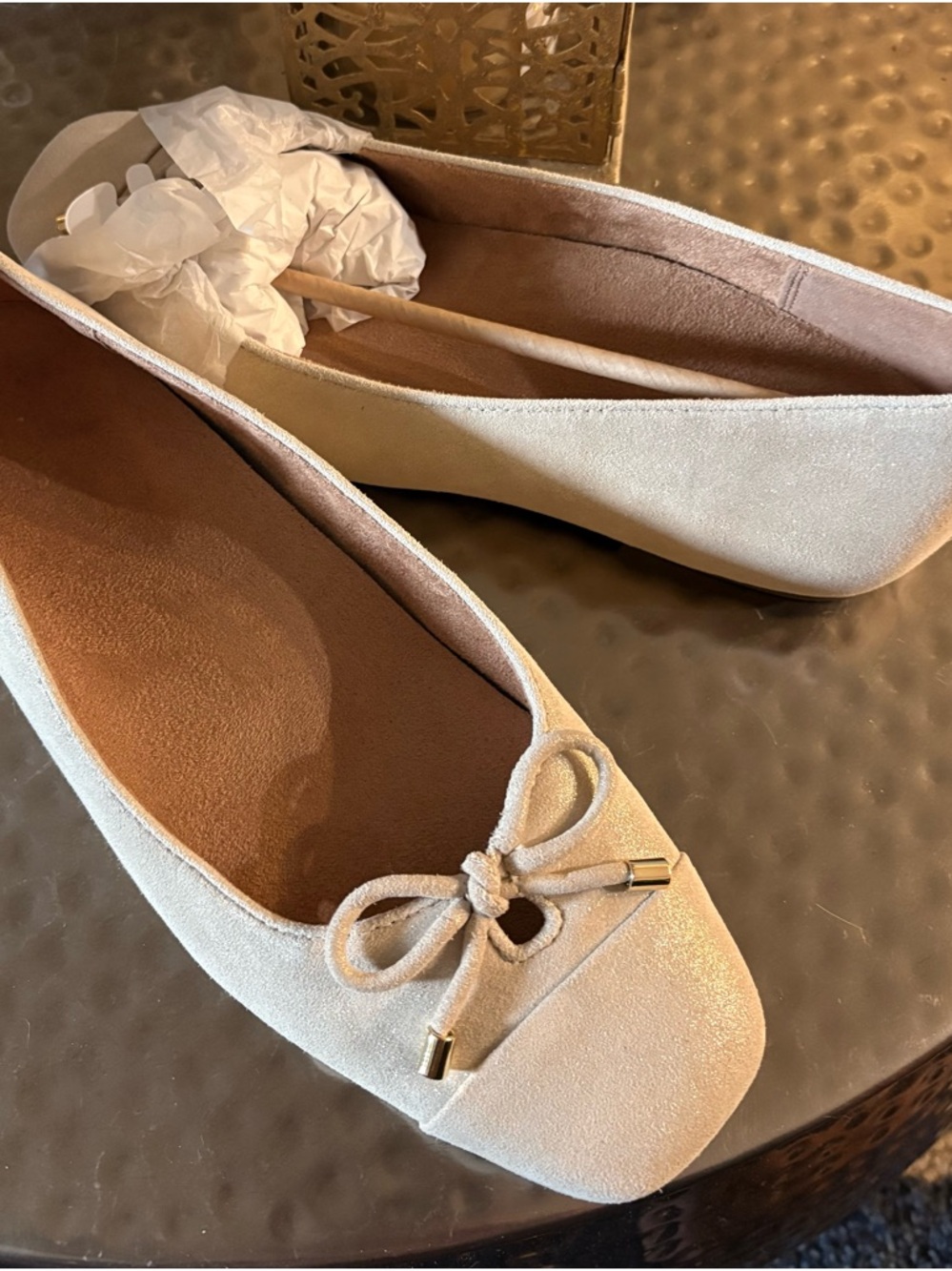 Vionic Klara Tan/Champagne Ballet Flat with Bow-wide width